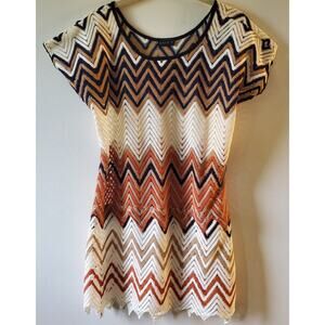 Kary's Womens Tunic Top Size M L Zig Zag Open Weave Earth Tones Western Rodeo